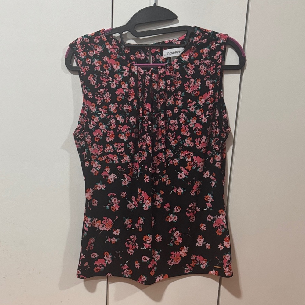 Calvin Klein Black and Pink Floral Blouse
